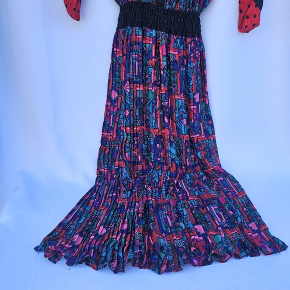 Vtg 1980s Diane Freis 100% Silk Multicolored Dress - Picture 2 of 10